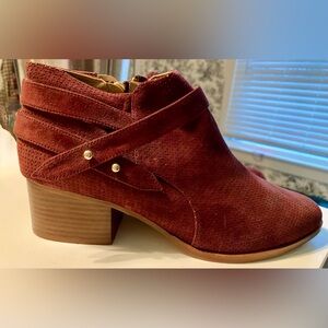 Anthropologie Burgundy Suede Ankle Boots-NWOT